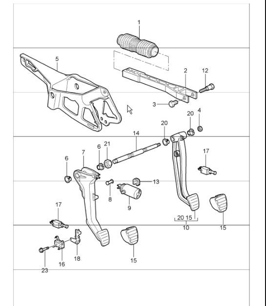 Diagram 702-00 Porsche 997 GT3 2007年>> 手柄系统、踏板组