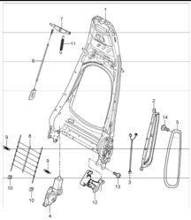 backrest frame, comfort seat 997.1 TURBO COUPE / CABRIO 2007-09