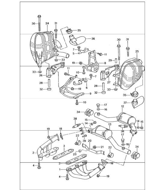 Diagram 202-00 Porsche Cayman S 3.4L 987C 2005-08 Fuel System, Exhaust System