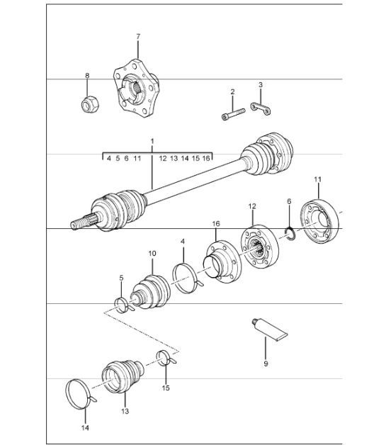 Diagram 501-05 Porsche 996 C2 3.6L 09/01-2005 后轴