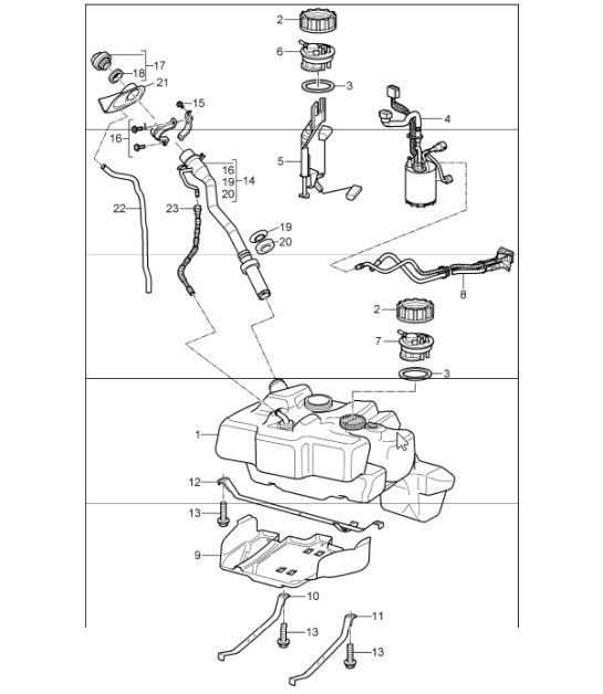 Diagram 201-00 Porsche 968 (1992-1995) Fuel System, Exhaust System