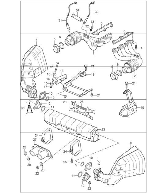 Diagram 202-00 Porsche Cayman GTS 718 2.5L PDK (365 Bhp) Fuel System, Exhaust System