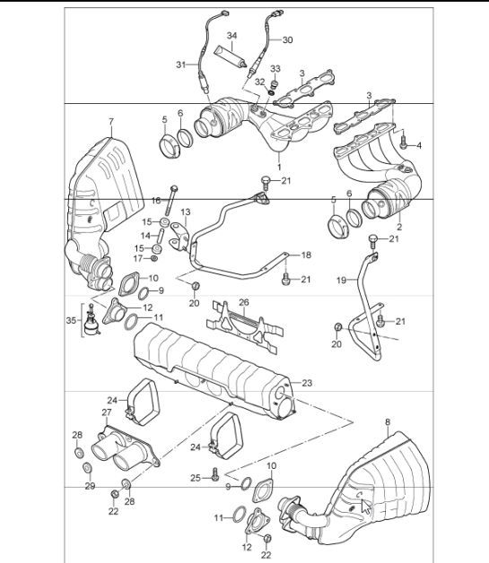 Diagram 202-01 Porsche Cayenne Turbo 4.5L 2003>> Fuel System, Exhaust System