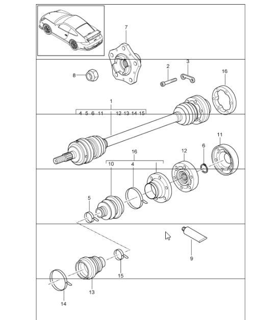 Diagram 501-05 Porsche 997 (911) MK1 2005-2008 Rear Axle