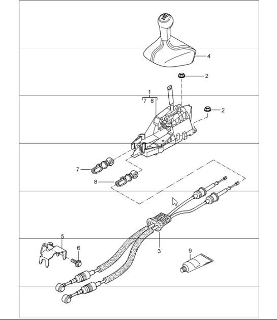 Diagram 701-00 Porsche 997 Carrera 4S 3.8L 2005>> Système de levier manuel, groupe de pédales 