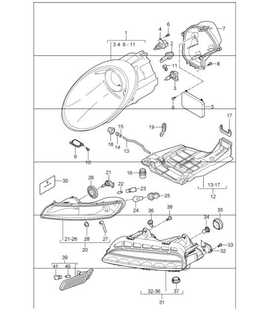 Diagram 905-01 Porsche 997 (911) MK1 2005-2008 Équipement électrique