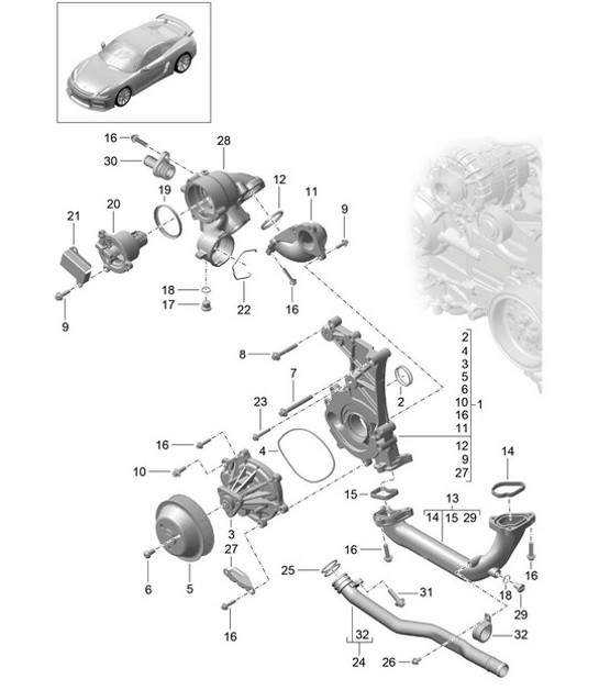 Diagram 105-000 Porsche 997 (911) MK2 2009-2012 Engine
