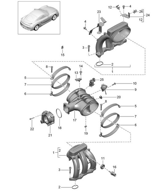 Diagram 107-010 Porsche Cayman S 3.4L 987C 2005-08 Engine