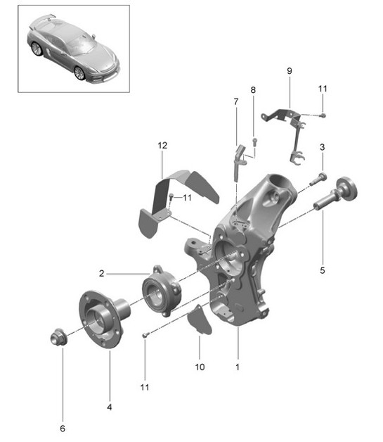 Diagram 401-005 Porsche Cayman 987C/981C (2005-2016) Eje delantero, dirección 
