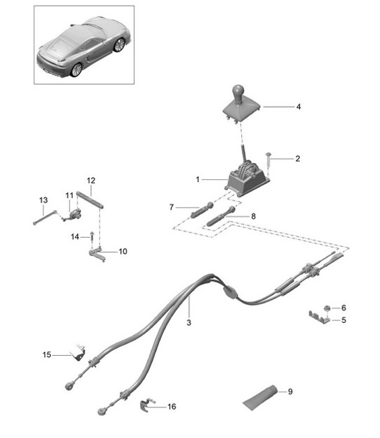 Diagram 701-000 Porsche Cayman 987C/981C (2005-2016) Sistema de palanca manual, conjunto de pedales 