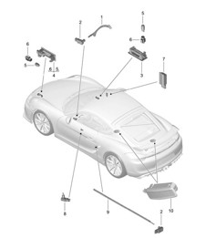 Interior lights / Door warning light / Footwell light / Luggage compartment lamp / Glove box light / Light / Exterior mirror 981C Cayman GT4 2016