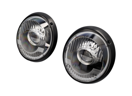 LED Headlamp Set - Fluted Lens & Gun Metal Chrome Bucket - for Right-Hand Drive (RHD) Porsche 964 1989-1994 - 91163111202, 91163102300 - RAVBA-GM