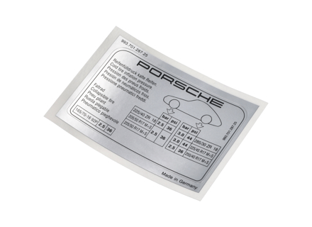 Sticker bandenspanning. Porsche 993Turbo - 99370128725