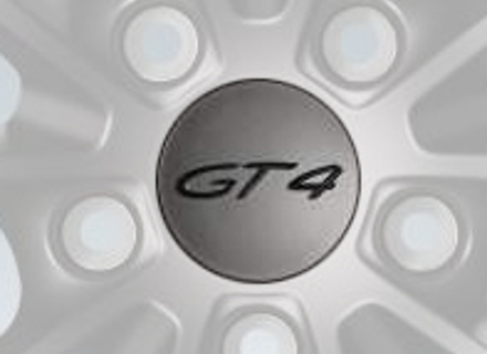 Wheel caps with 'GT4' logo in Platinum (satin-gloss) for Porsche Cayman GT4 - 00004460719