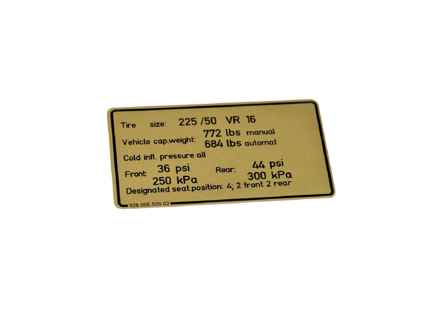 Etichetta con la pressione degli pneumatici. Porsche 928S modelli USA - 92800650902 - PAKRU