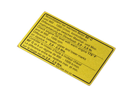 发动机油位贴纸。保时捷 911 SC - 93000650400 - 1601500306