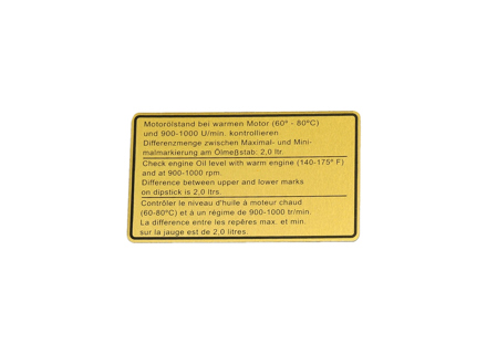 贴纸，发动机油位。保时捷 911 1973 年 - 91100650400 - 911858, 1601502400