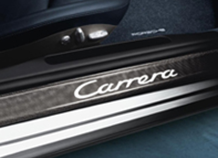 Side Sills Trims in Carbon with Logo. Porsche 997 MKI / 997 MKII - 99755198010, 99755198002, 99755198011, 99755198003, 99755198004, 99755198021, 99755198005, 99755198006, 99755198007, 99755198017, 99755198018, 99755198019