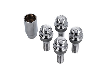 Locking wheel bolt kit (standard size) Chrome plated for Porsche - 99736198009, PAF009593, 99136105700, WHT006980C, WHT006980A, 9A700698000