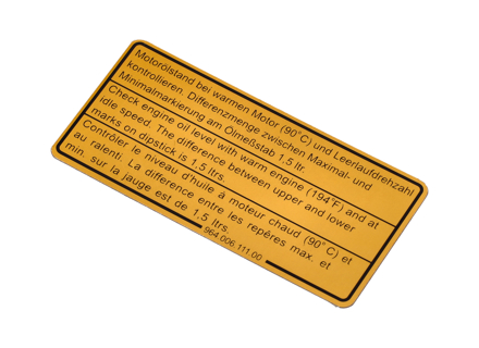 Sticker for Engine Oil Level. Porsche 964 / 993 - 96400611100 - 1601502600, 911858-02