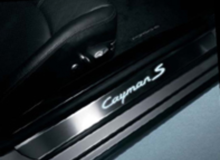 Side Sills Trims in Stainless Steel with Logo, Illuminated. Porsche 987C Cayman - 98704480028, 98704480034, 98755199003, 98755199002