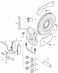 Piastra copridisco freno (INFERIORE) POSTERIORE. Porsche Carrera GT - 98035280101, 98035280201