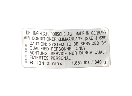 Air conditioner sticker. Porsche 964 (USA) - 96470114101