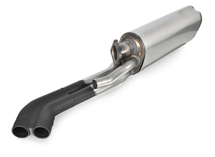 Exhaust silencer with integrated wastegate pipe connection. Porsche 911 Turbo 1978-83 - 93011103712, 93011103700, 93011103704