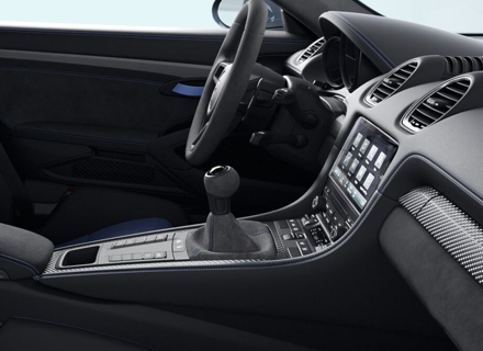 PDK Gear Selector lever, Race-Tex, in Black / Deep sea Blue. Porsche 982 Cayman GT4 RS - 982713120AQT0