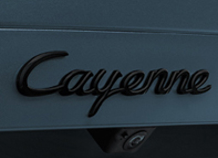 'Cayenne' rear lid badge, in Black (matt). Porsche 9YA Cayenne Turbo - 9Y004487002OK1, 9Y004487002