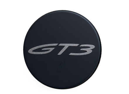 Centre wheel lock 'GT3' cap badge, in Matt black. Porsche 991 GT3 - 9P1601349EOK1, 99136120790