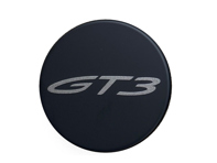 Centre wheel lock 'GT3' cap badge, in Matt black. Porsche 991 GT3 - 9P1601349EOK1, 99136120790