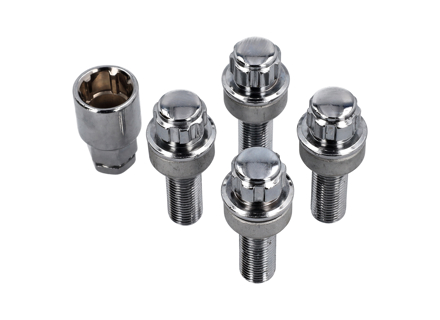 Locking wheel bolt kit (standard size) Chrome plated for Porsche - 99736198009, PAF009593, 99136105700, WHT006980C, WHT006980A, 9A700698000