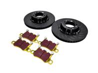EBC Racing rear two-piece floating brake disc and yellowstuff pad kit. Porsche 991 turbo / 981 Cayman GT4 - P2DK042Y, 99135240703, 99135240803, 99135294705 - DP42207R, SG2F012