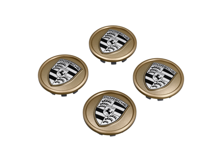Wheel caps in Aurum (satin-gloss) with monochrome Porsche Crest for Porsche Taycan / Panamera - 9J1073000C