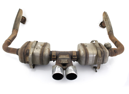 USED Exhaust muffler left and right side with tailpipe. Porsche 718 Boxster / Cayman - 982251051C, 982251052C, 982251051F, 982251052F, 982251051G, 982251052G, 982251051J, 982251052J, 982251051L, 982251052L