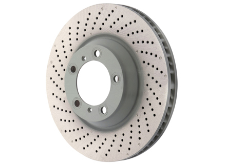 Brake disc rotor, Front, drilled-dimpled monoblock, 350x 34mm. Porsche 997 TURBO - 99735140501, 99735140601, 99735140500, 99735140502, 99735140600, 99735140602 - PFL30904, PFR31004