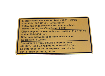 贴纸，发动机油位。保时捷 911 1973 年 - 91100650400 - 91100650400