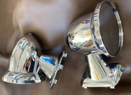 Aluminium-Kugelspiegel-Set - Flaggenhalterung, verchromt. Porsche 911 1975-1988 - 91173101310, 91173101410, 96473190101, 96473190100, 90173111100 - BulletDriveSilver_FLAG, BulletPairSilver_FLAG