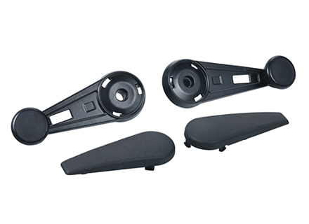 Window crank handles & covers in Black. Porsche 911 1974-83 - 91154247101, 91154247103, 90154248220