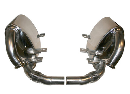 Exhaust muffler / silencer set, sports rear in stainless steel. 'Sound Version'. Porsche 996 - 1620601110, 96300SEXP, 99611121000, 96.300SEXP, 99611112155, 99611112170, 99611112156, 99611112157, 99611113154, 99611112256, 99611112270, 99611112257, 99611113254 - 1620601110