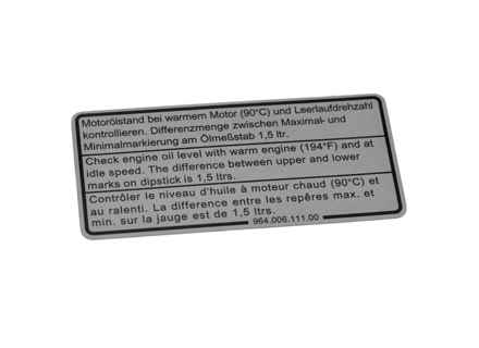 Engine oil level decal, Silver. Porsche 964 / 993 - 96400611100 - PAKMO