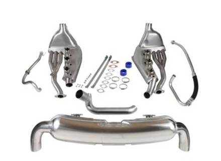 Sports exhaust set with two 84mm tailpipes stainless steel. Porsche 911 3.2 Carrera 1984-89 - 93011104300, 93021102901, 93021133500 - 1620803010