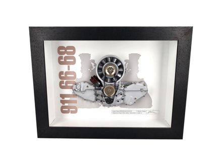 Motor 911 SWB model cutaway Porsche Art - Doos ingelijste schaal 1:4