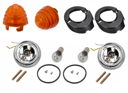 Front turn signal set, with Yellow lenses. Porsche 356B / 356C - 64463140106, 64463140206, 64463140101, 64463140201, 64463141106