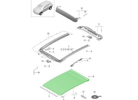Glass Roof Roller Blind, Black. Porsche 95B / 95B.2 Macan 2014-21 - 95B877307A0A3