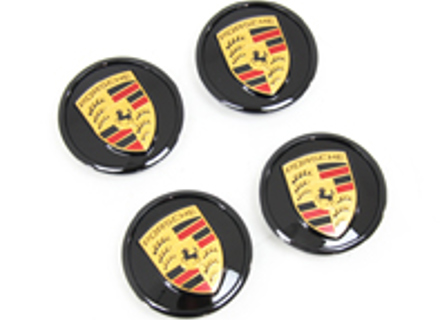 Wheel caps in Black (high-gloss) with coloured Porsche Crest for Porsche Taycan / Panamera - 9J1073002