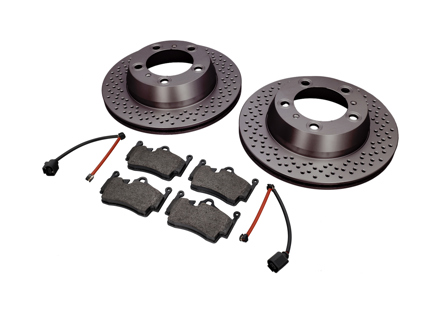 REAR Brake Pads and Brake Disc Package. Porsche 981 - 98735240101, 98735293903, 98160916300, 98735240101BRE, 98735293903BRE, 90026904701, 99907340201, 99635295901
