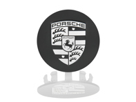 Wheel cup with monochrome Porsche Crest logo, Matt black. Porsche 955 / 957 Cayenne - 9P1601147JE1 Wheel cup with monochrome Porsche Crest logo, Matt black. Porsche 955 / 957 Cayenne - 9P1601147JE1