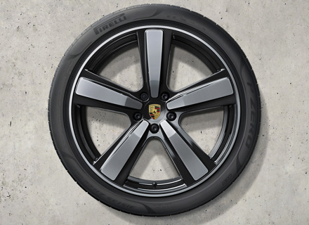 22' Cayenne  Exclusive Design  in black (high-gloss) alloy wheels and summer tyres Original Porsche - 9Y0044643R
